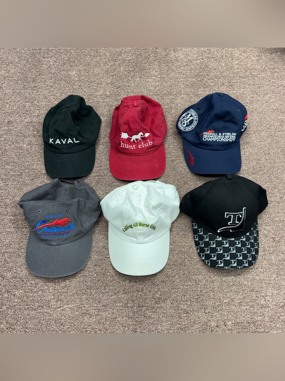 Lot Of 6 English Horseback Riding Equestrian Baseball Hats. Good Condition.